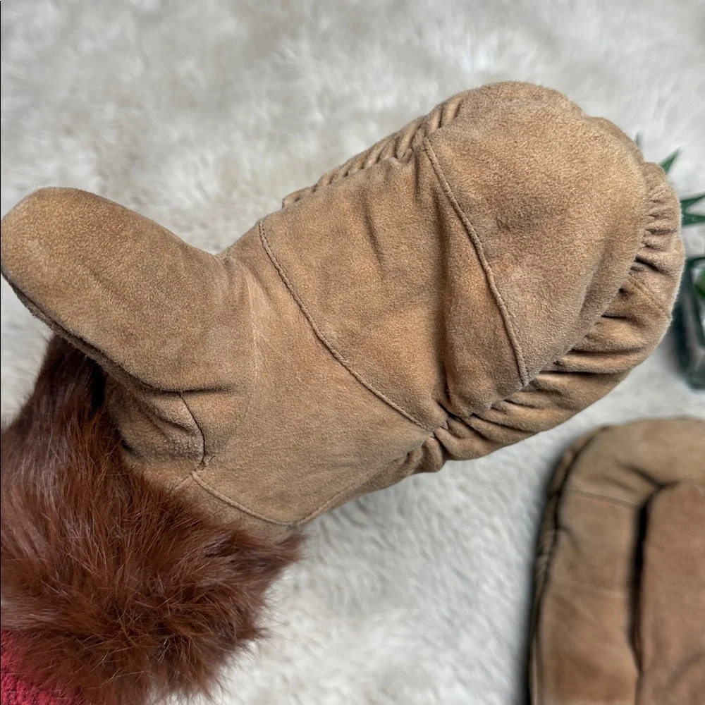 Jacob Ash Holdings Leather Mittens Faux Fur Detail Women's Medium Lined